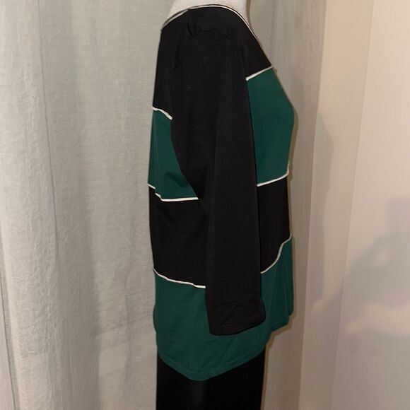Ann Taylor L Black Winter Green White Crewneck Quarter Sleeve Cotton Blend Top - Picture 7 of 12